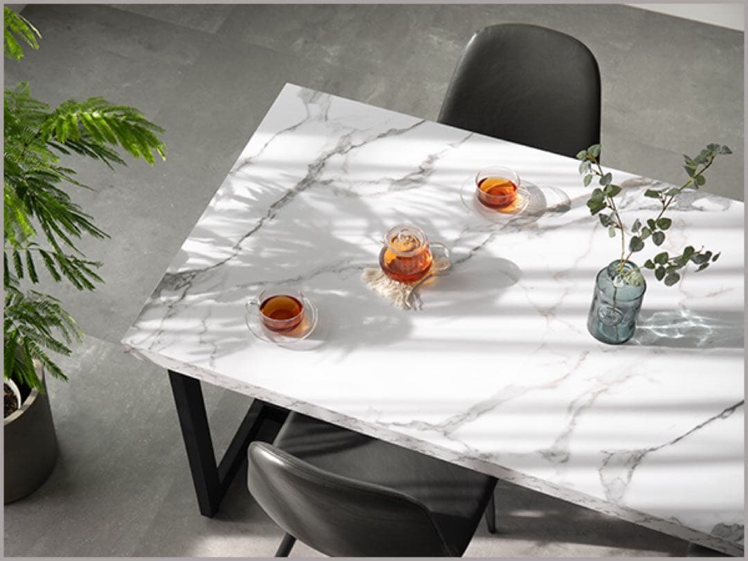 【モダンデコ】ダイニングテーブル 大理石調 北欧風マーブルホワイト,140サイズ
