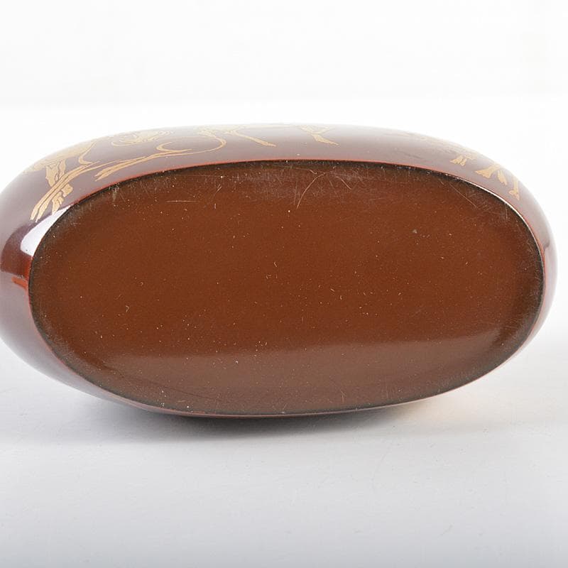 煎茶道具　漆塗　鹿蒔絵　茶壷　桐箱付　V　R5451