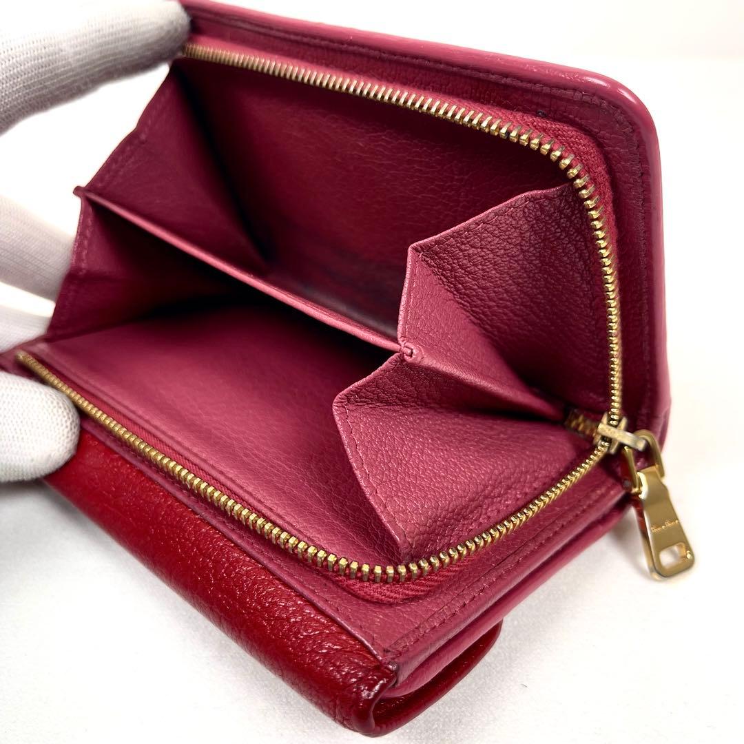 ミュウミュウ　折り財布　ロゴプレート　リボン　バイカラー　レザー　コンパクト　美