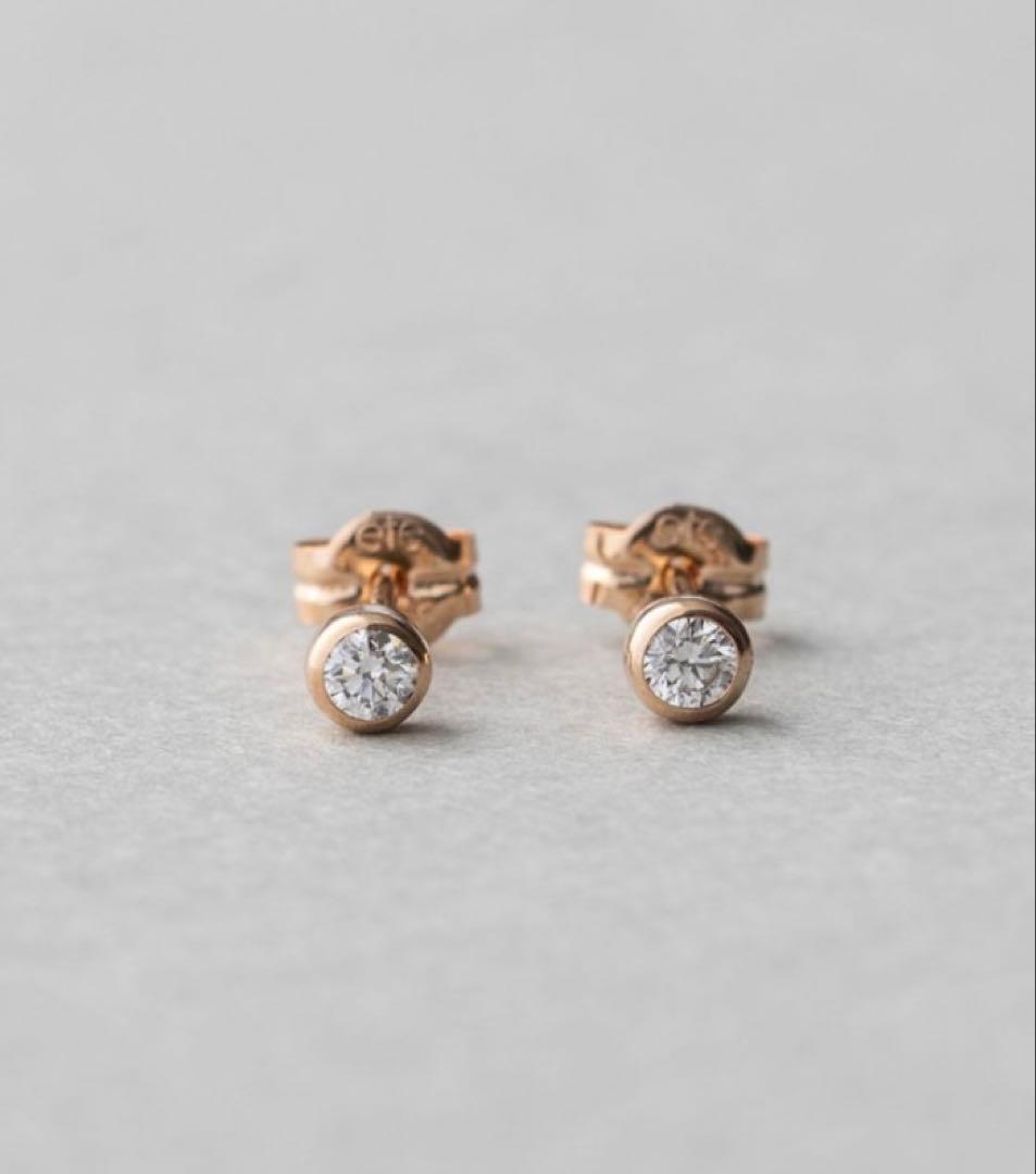 【ete】K18 ダイヤモンド 0.1ct ピアス「ブライト」　ピンクゴールド