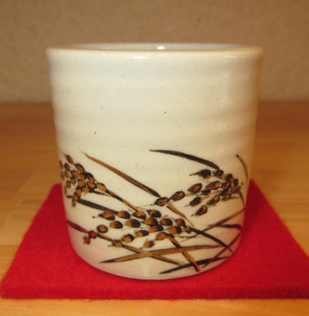 送料込【逢絢亭・新品】茶道具 蓋置 膳所焼 金彩 稲穂の図 陽炎園 共箱入り