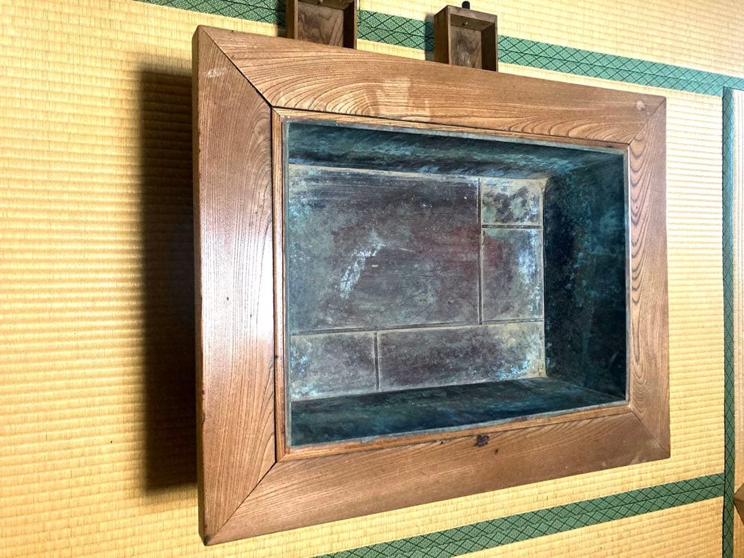 アンティーク 長火鉢 木製 銅火鉢 欅（ケヤキ） 時代家具古民具大型74センチ