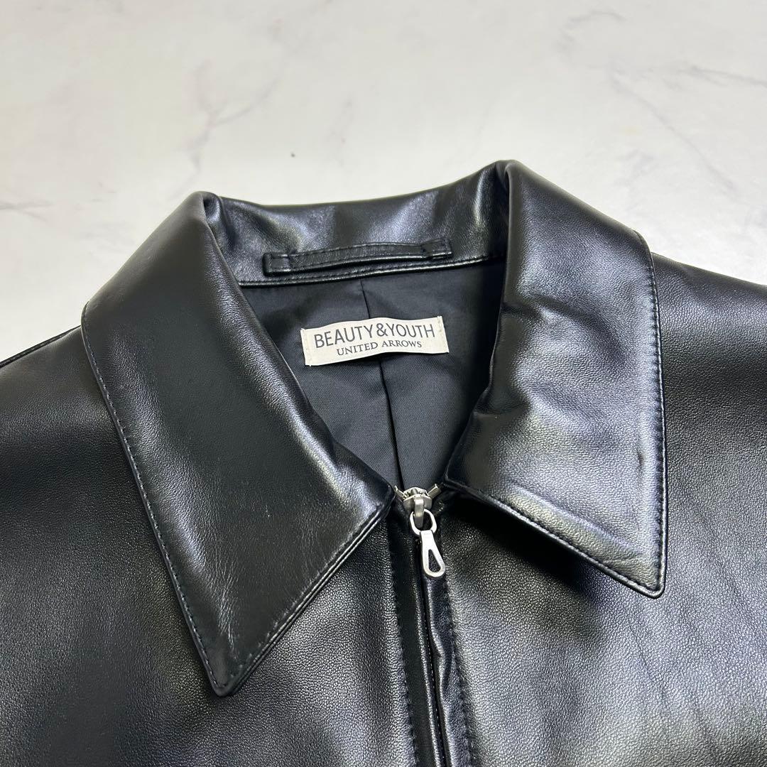 【美品】25AW ユナイテッドアローズ シープレザー ジップ ブルゾン 黒 XL