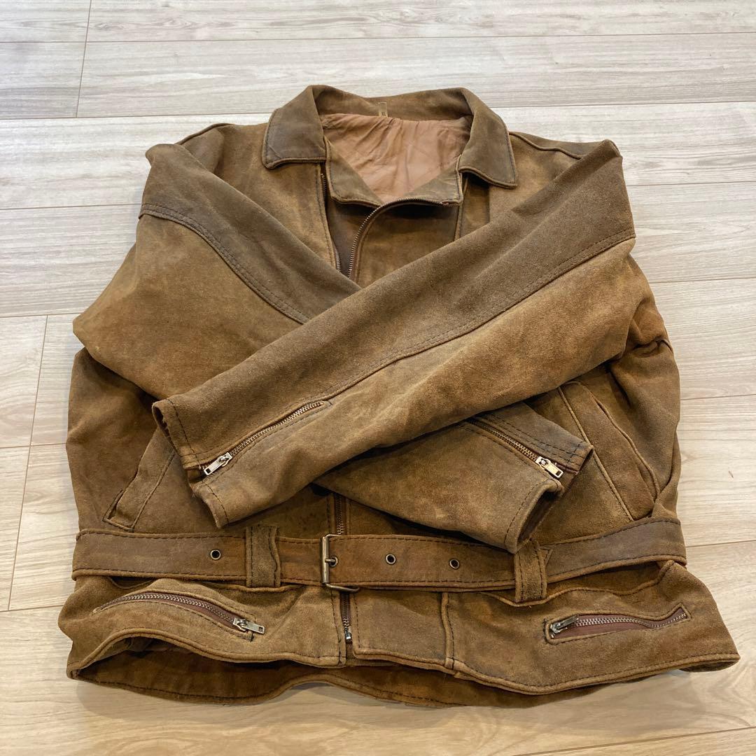 ライダース　スウェード　本革　バイシクルジャケット　ユーロ　アウンノン　80s