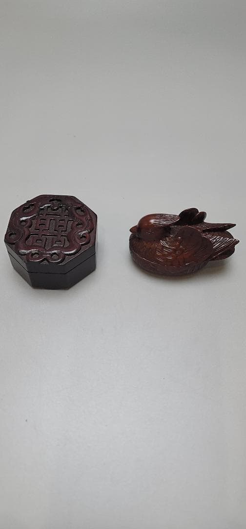 茶道具 唐物 紫檀 押鳥 香合 八方香合 二件
