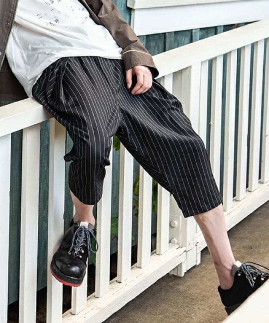 【美品】 glamb クロップドパンツ ストライプ ブラック スラックス