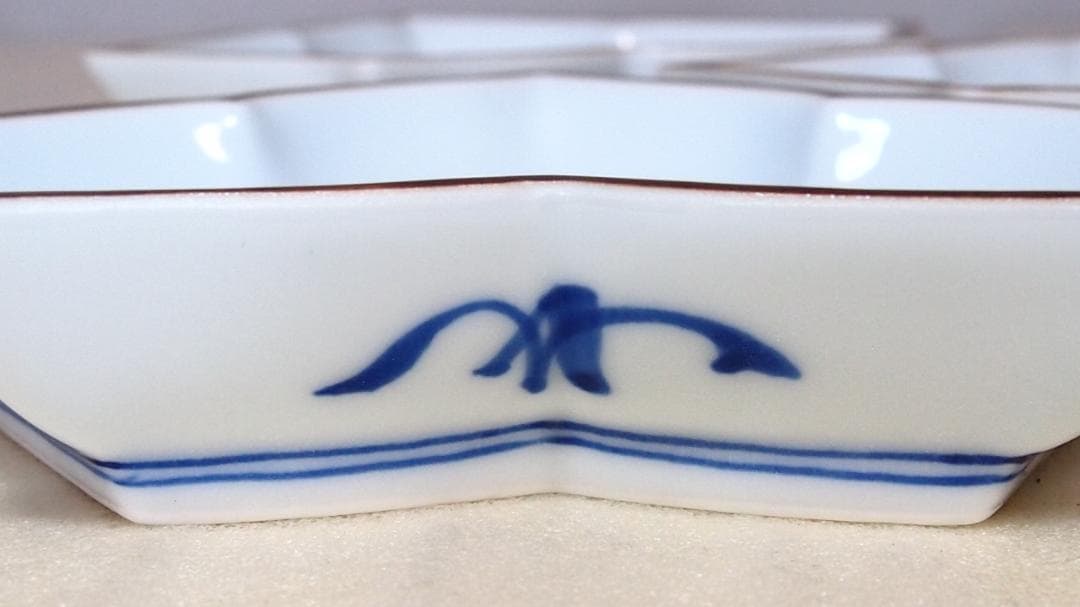 【未使用】有田焼 十四代 辻常陸 染錦水鳥文 変形皿5客 銘々皿/菓子皿 茶道具