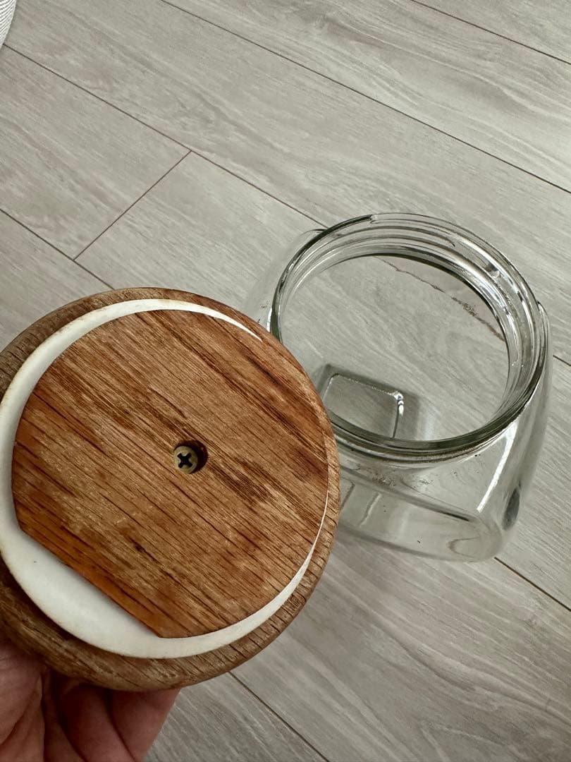 ヴィンテージ ショップ購入ガラス瓶おかし入れアッシュペー　アンティーク古道具