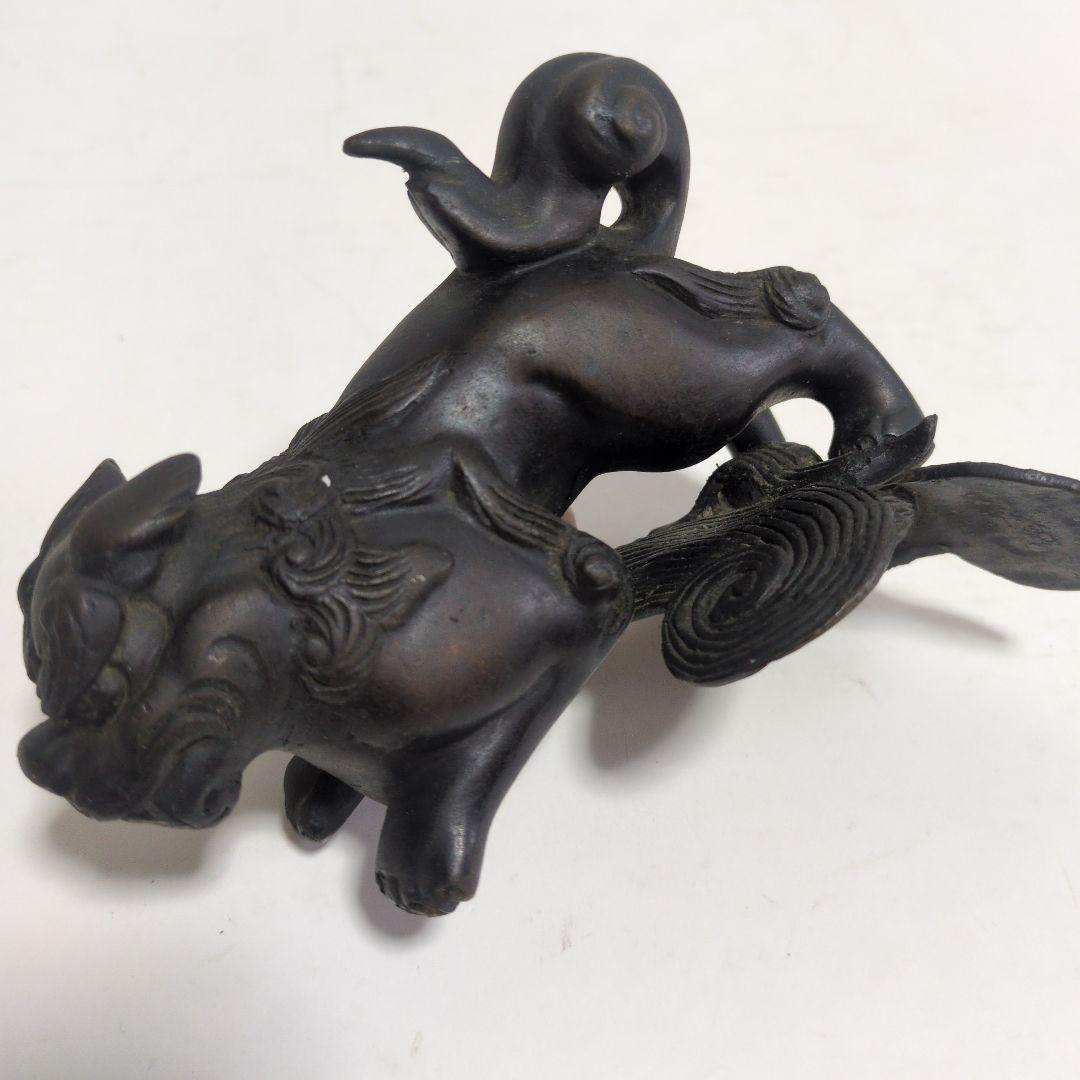 旧家　古い銅製　高炉　獅子　古銅宣徳銅　神獣　魔除　縁起物　彫金　玉獅子