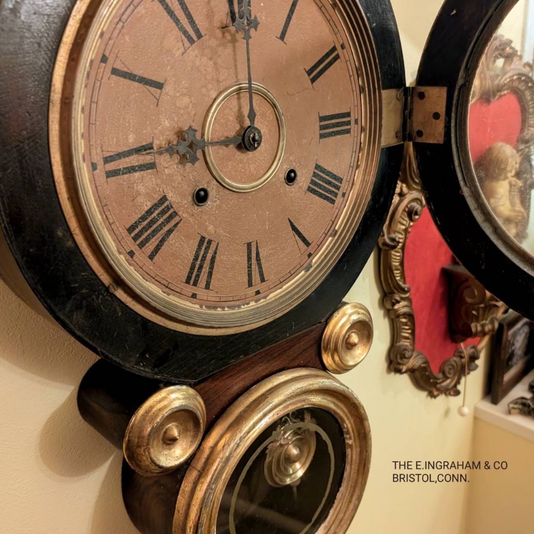 古時計　アンティーク掛時計　イングラハム掛時計　四つ丸　ゼンマイ時計