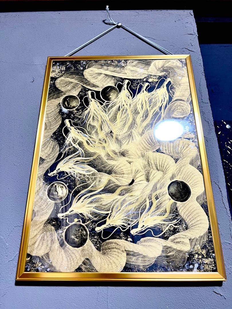 【九頭龍大権現】　開運　置物　龍神　アート　絵　一筆龍　ギベオン　イミラック隕石