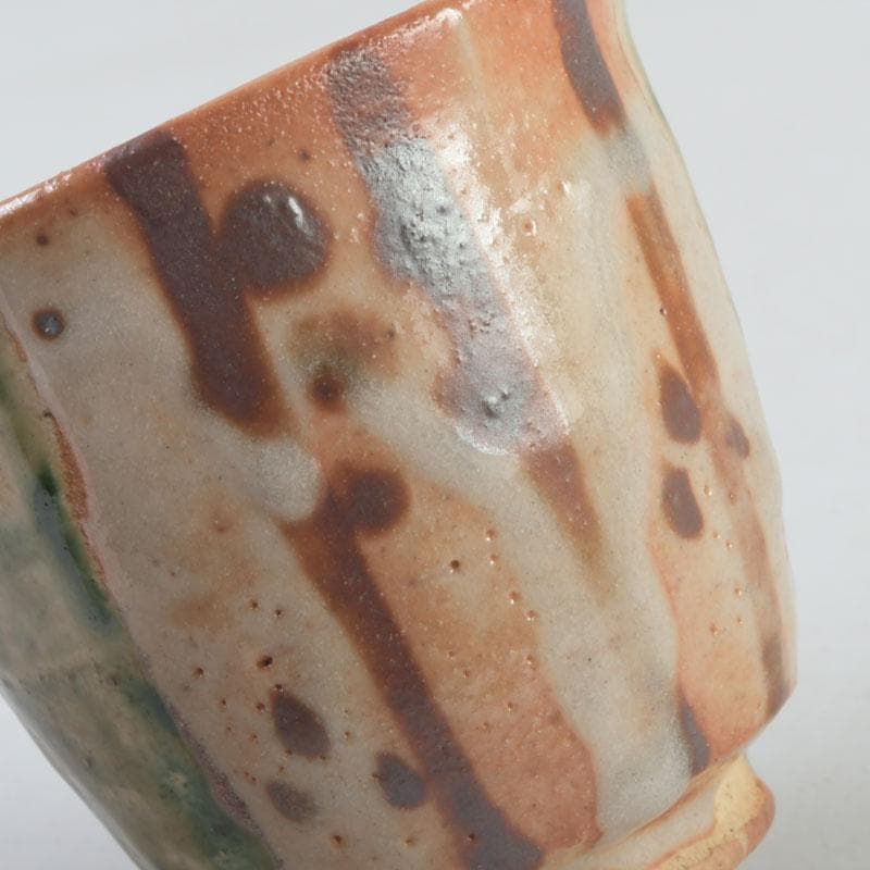 マサオ 煎茶道具　織部焼　煎茶碗　十客　陶印有　時代箱　V　9322