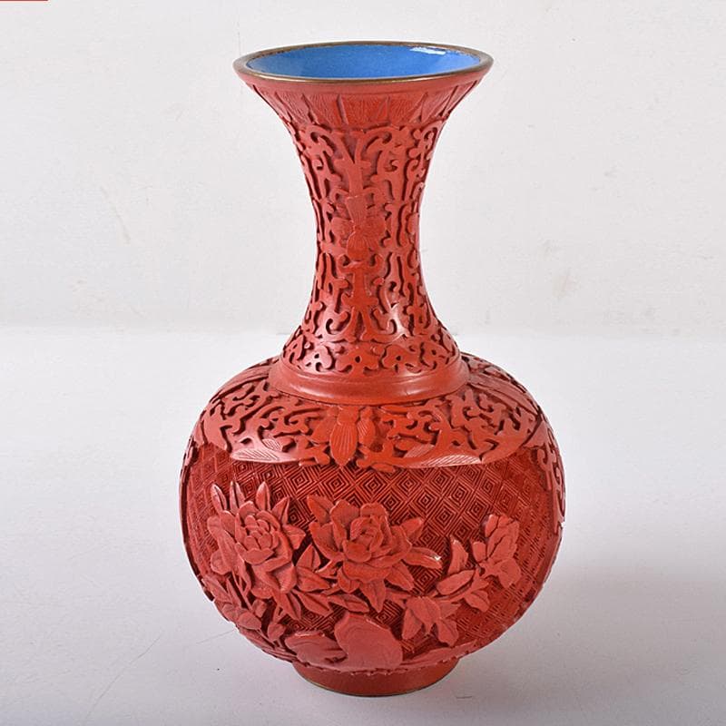 中国　剔紅　堆朱　内七宝　花文瓶　V　R7912