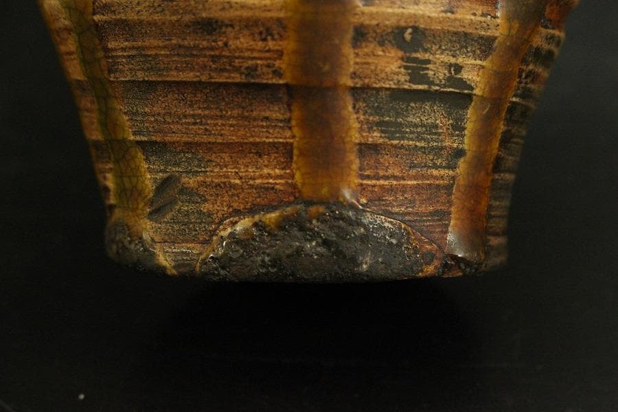 中国美術 緑釉 纏枝蓮花貼 三耳 壷 台付(A890)