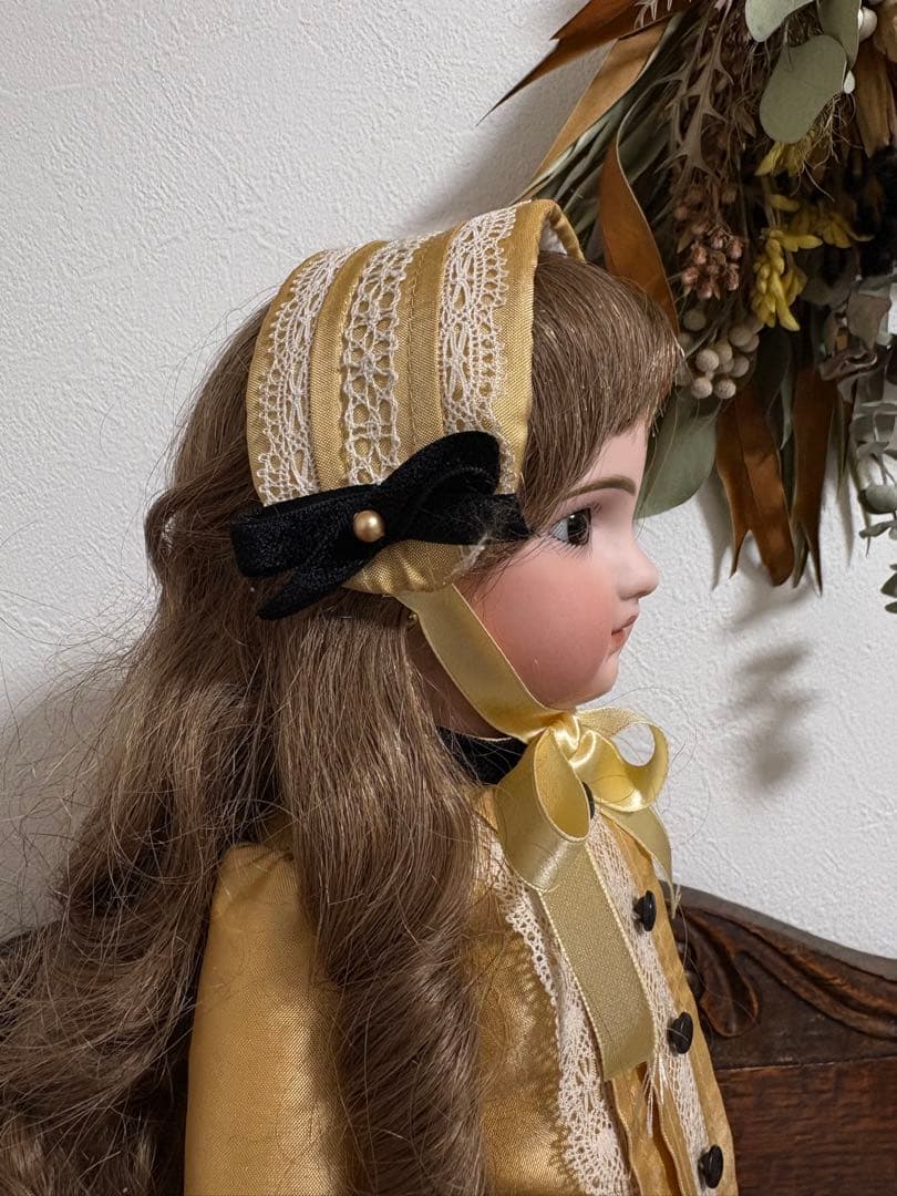 アンティークドール ビスクドール ドレス ボネ シルク レース