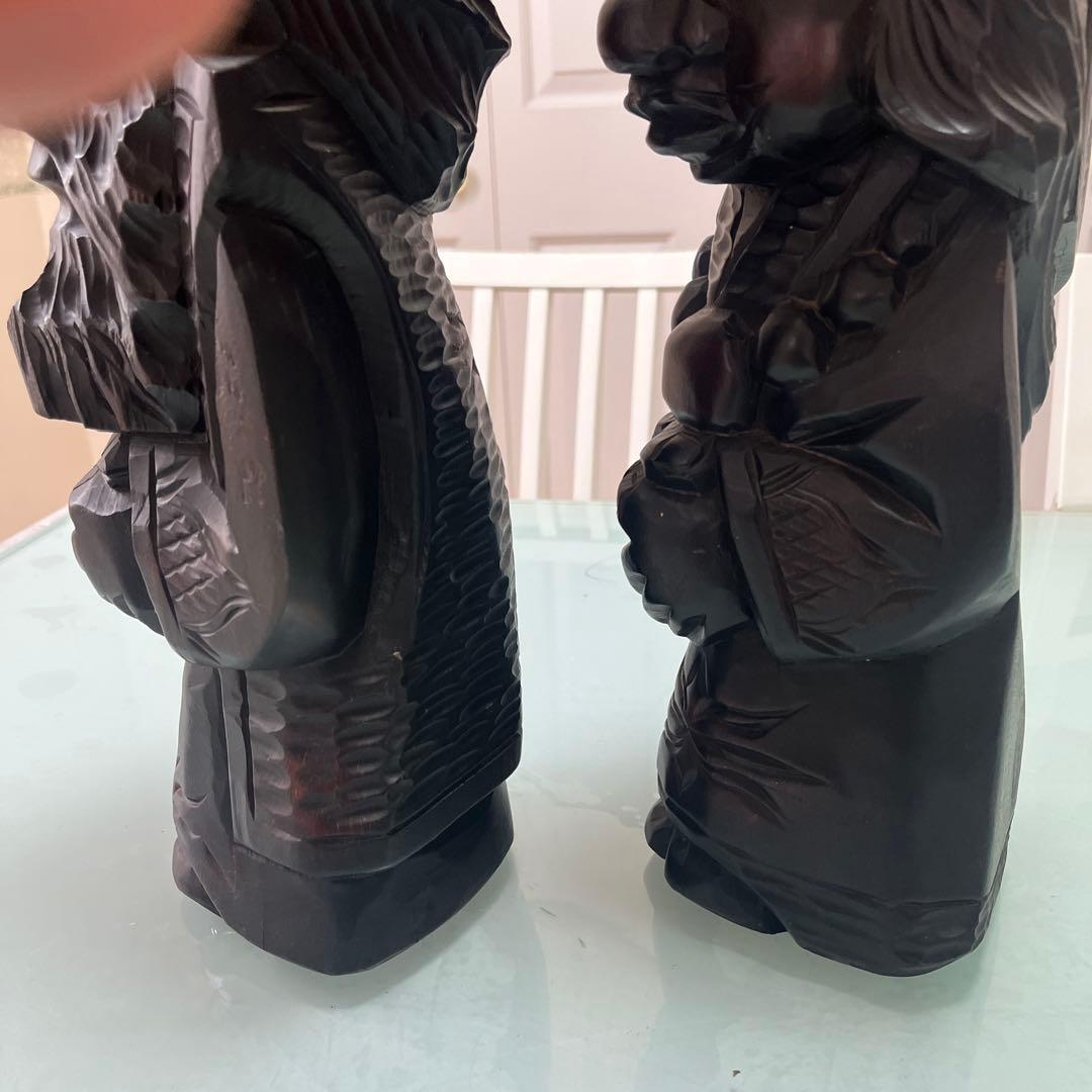 明工鳳雲作高級彫刻木彫刻夫婦2体セット