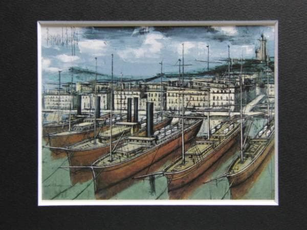 ベルナール ビュッフェ、「船」、希少な画集より、新品高級額・額装付