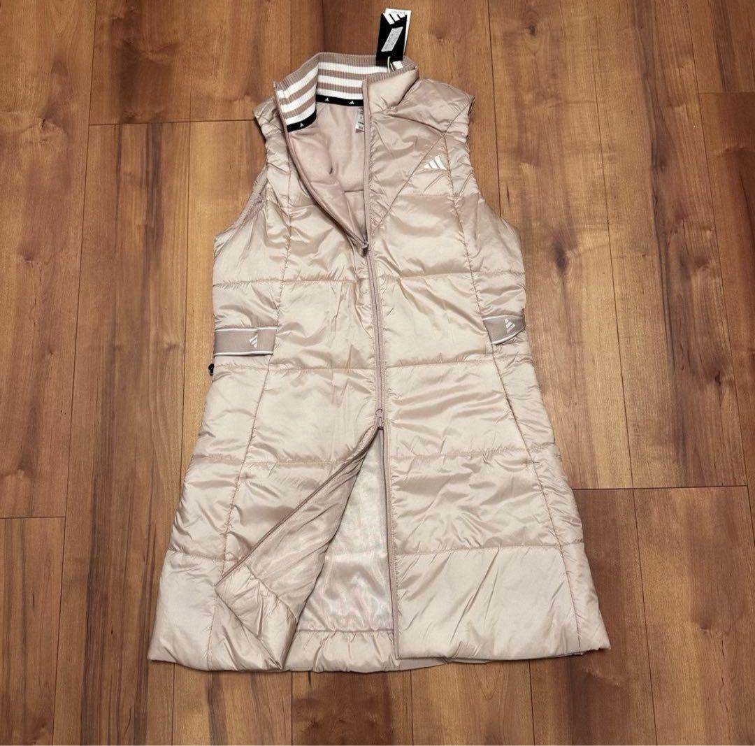 ベスト　ワンピース　ウエスト絞れます　秋冬　中綿　ジャケット　ベージュ　サイズL