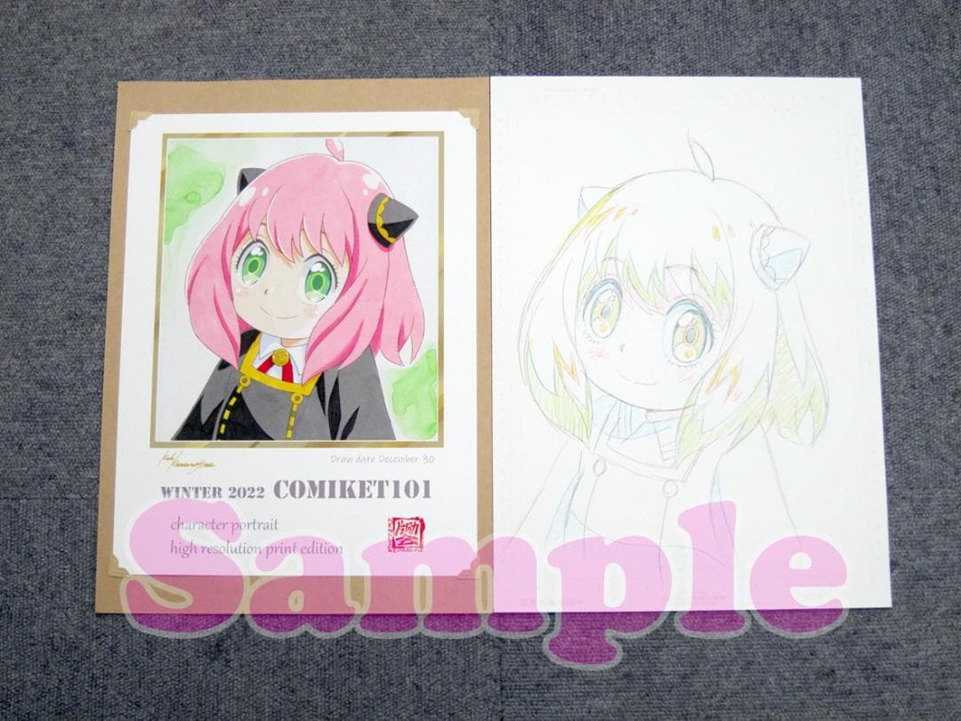 『SPY×FAMILY♡アーニャ』コミケ会場展示用色紙原画＋レプリカ色紙捺印入り