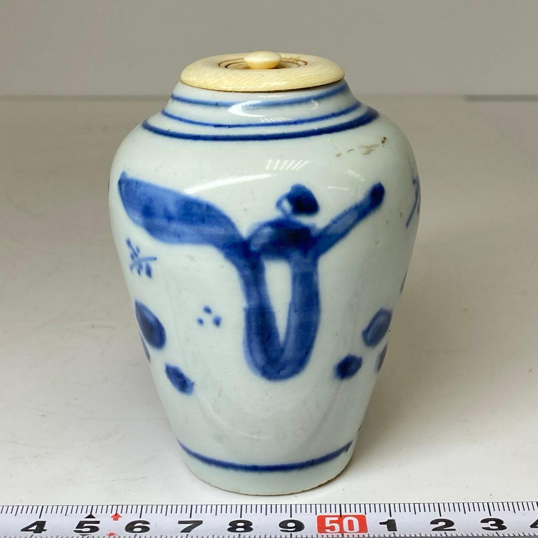 中国明時代 古染付茶入 h9.2cm 東キ8-0121☆2F トヒチ