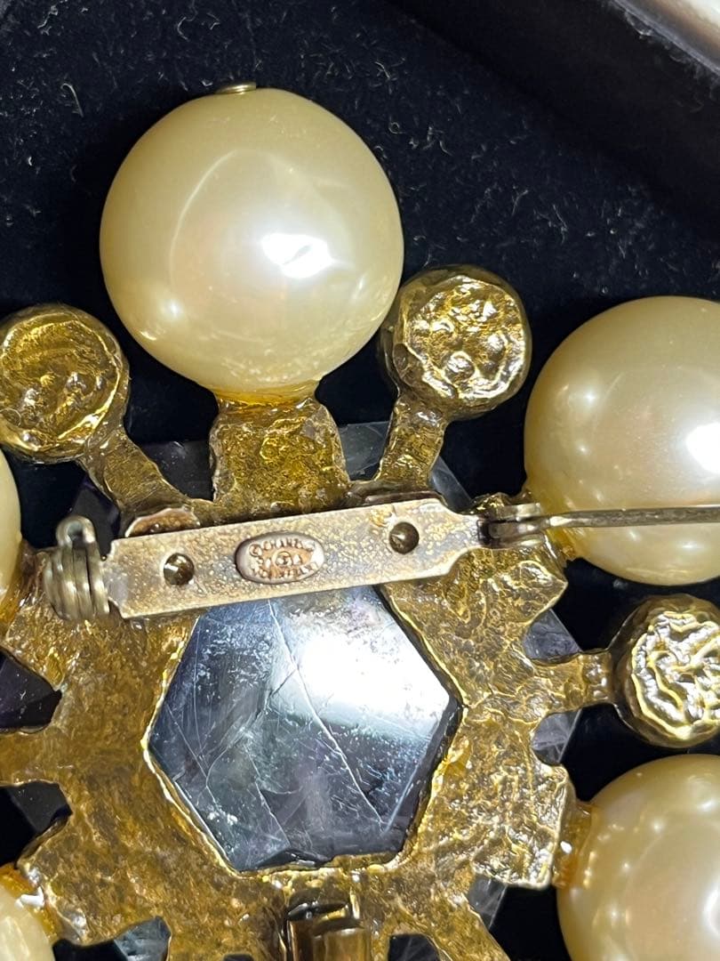 希少 美品 CHANEL シャネル ストーン パール ブローチ