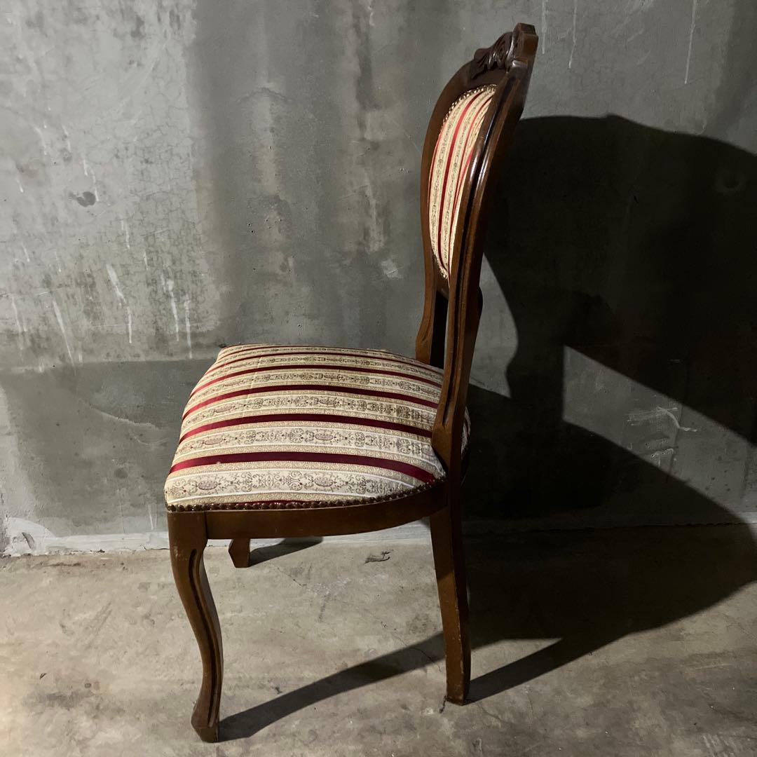 アンティーク 西洋 ダイニングチェア ストライプ レッド ヴィンテージ ネコ足