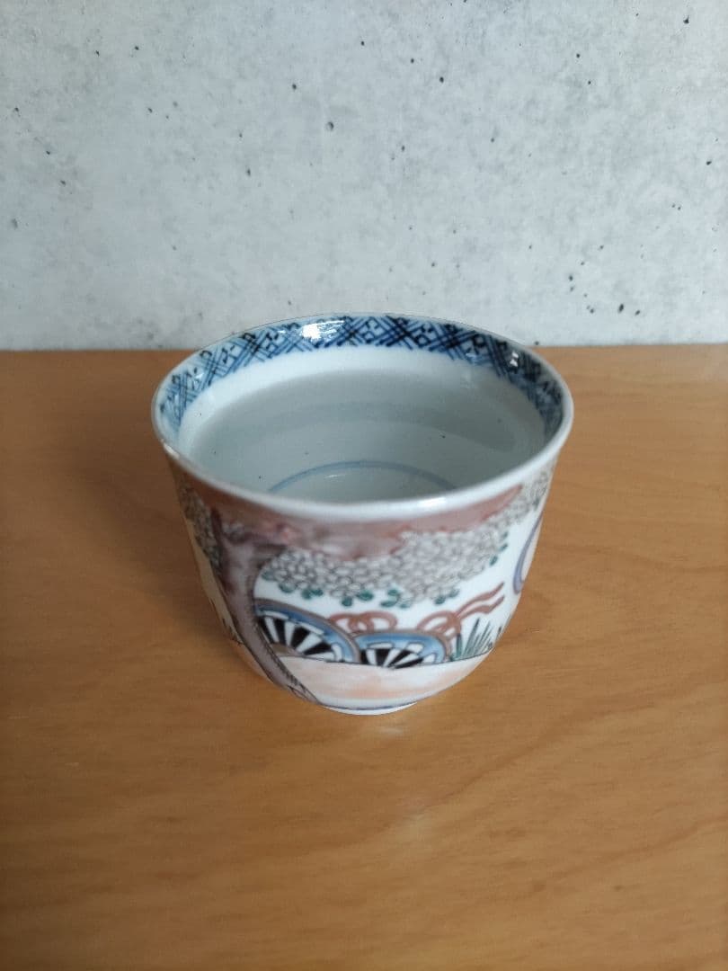 骨董 伊万里 猪口5客 色絵 源氏車紋 NO443