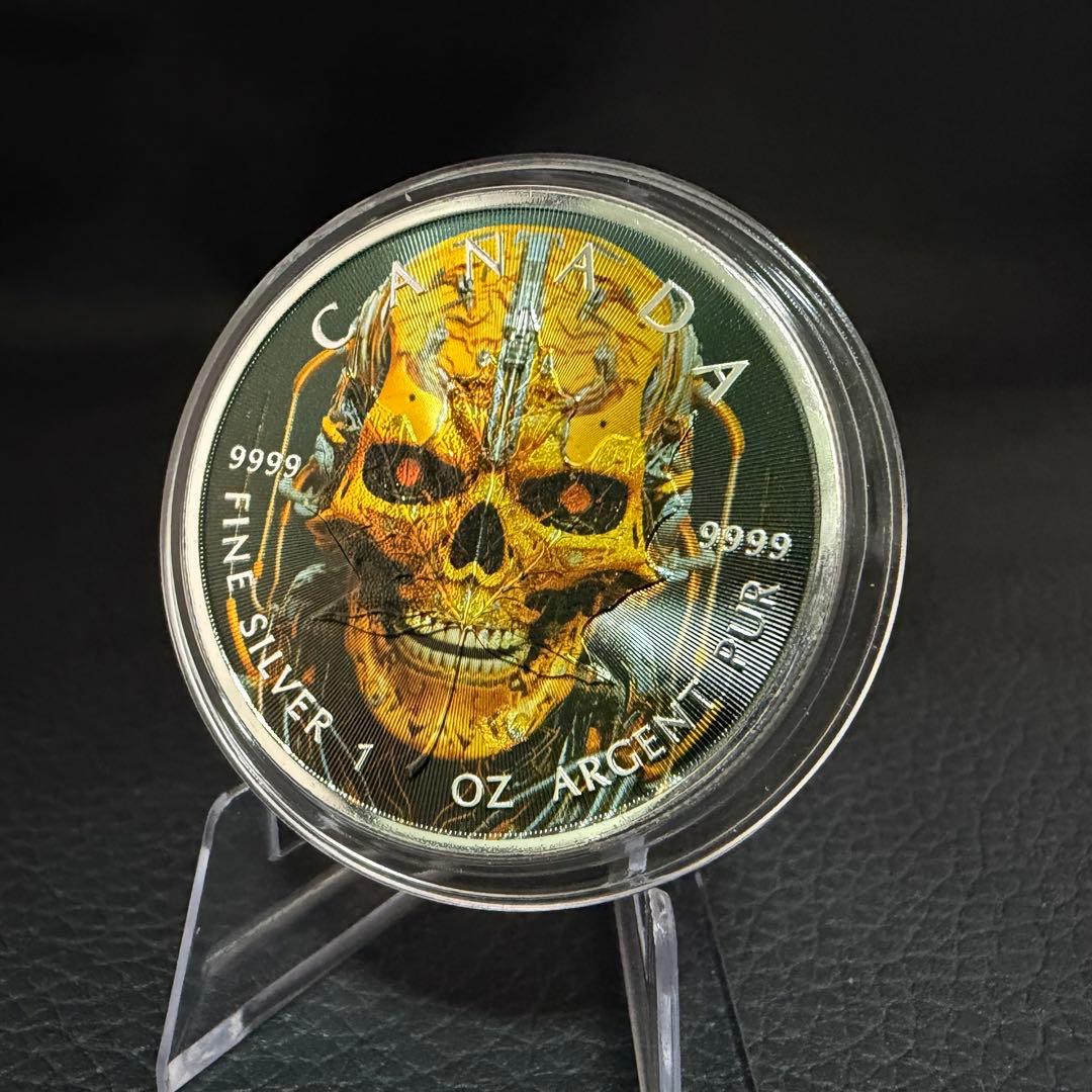 【世界100枚限定】 カナダ メイプルリーフ 銀貨 カラー マシーンスケルトン