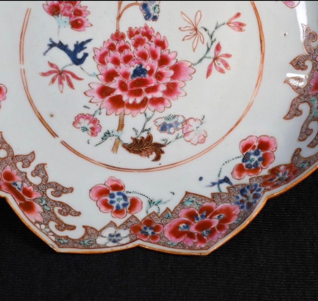 中国古美術品　清の雍正時代　粉彩花文皿　本物保証