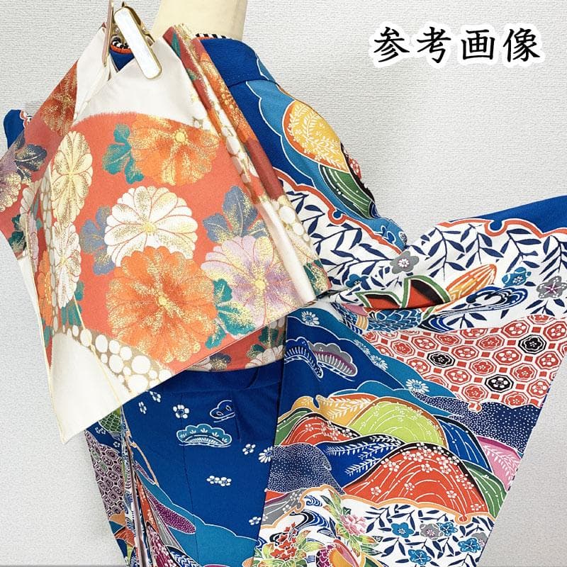 510z22☆紅型 中振袖 小柄な方にも 古典柄 青☆美品 成人式結婚式十三参り