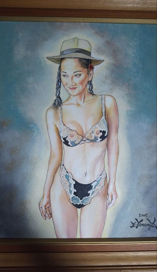 絵画油彩１０号、裸婦、美人画、山本英二、真作、肉筆、高塚省吾、森本草介、額縁付き