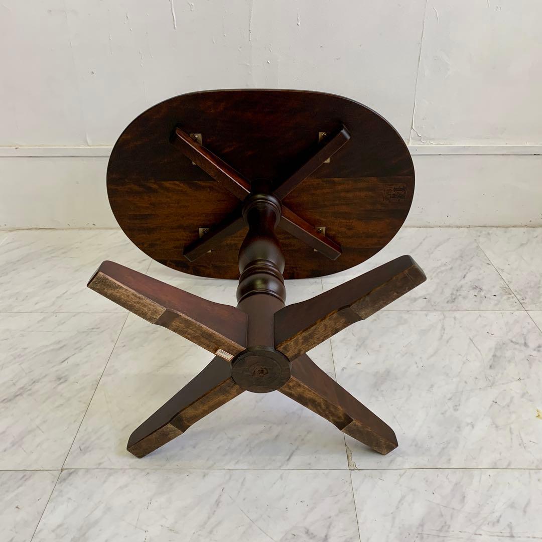 北海道民芸家具 サイドテーブル ダークブラウン楕円形テーブル 美品