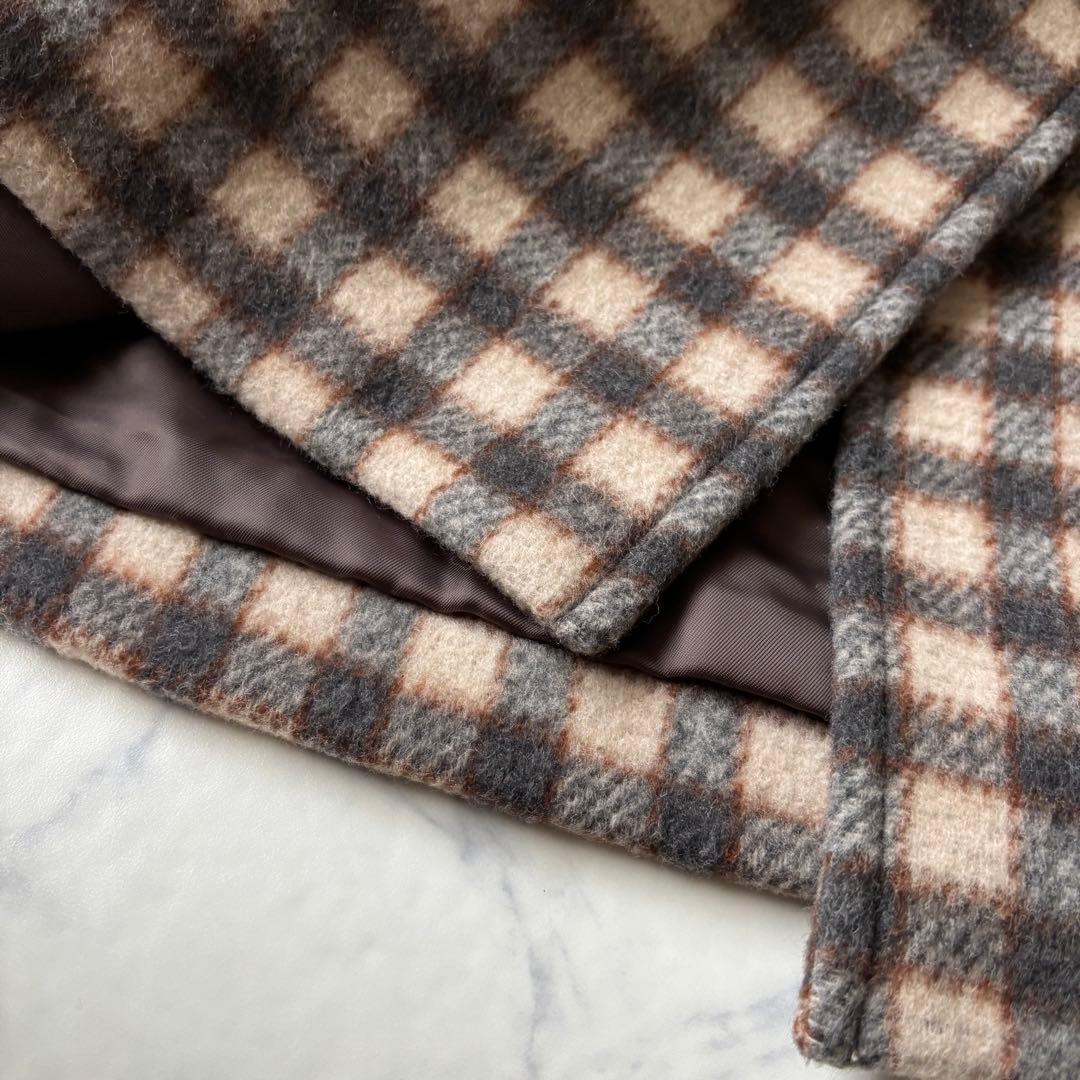 SLOBE IENA チェックスタンドコート　ロングコート　ウール◆6724