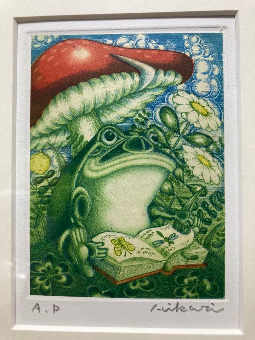 広瀬ひかり　カエル　オリジナル銅版画カエル2点・絵本1冊のセット