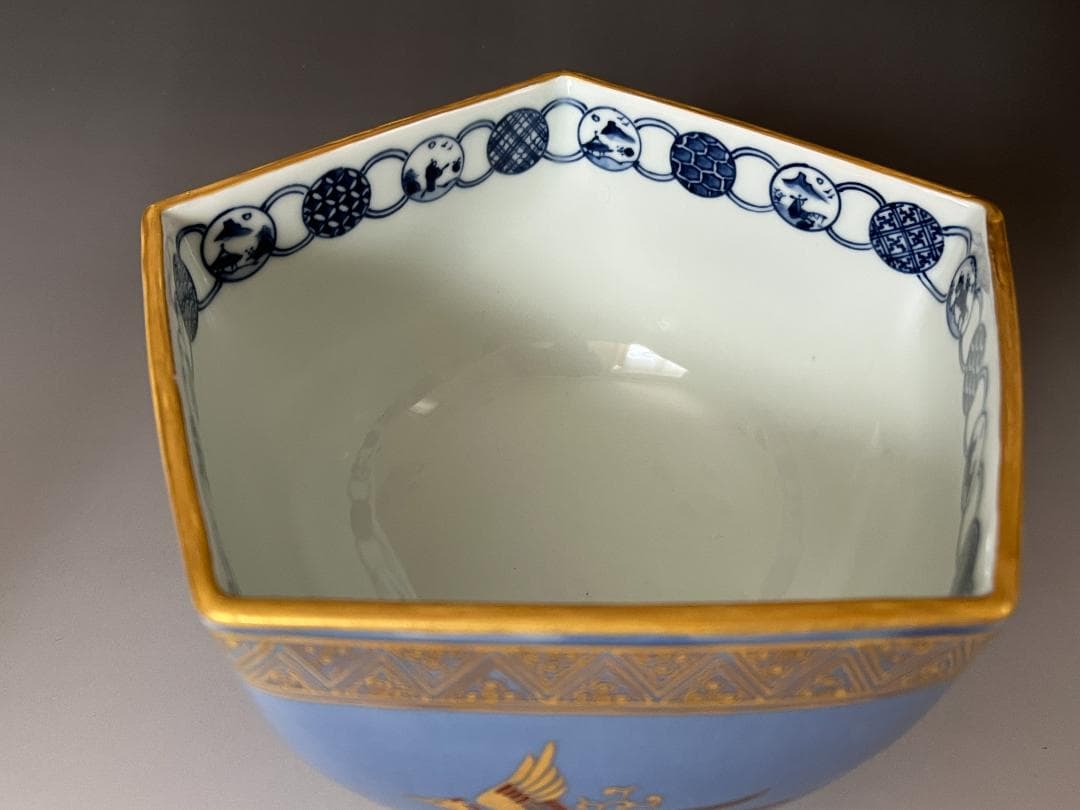 林淡幽　藍彩鳳凰五角　水指　茶道具