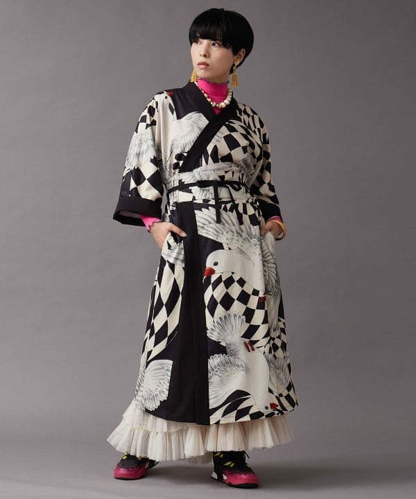 重宗玉緒 コラボ ワンピース 着物 鳩 冬 和装 和服 カジュアル 現代和装　袷