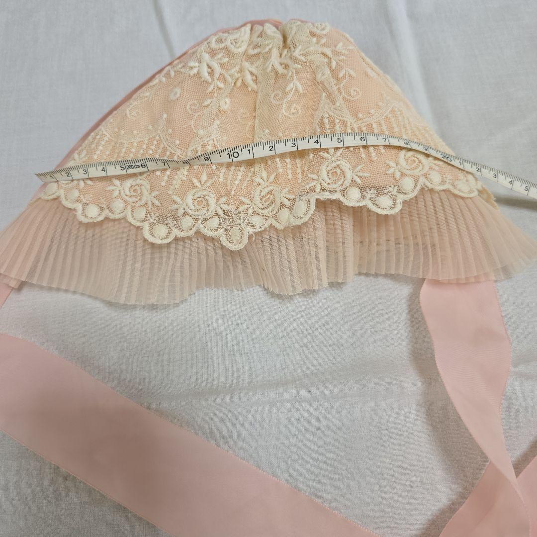 アンティークビスクドール　ドレス　フランスアンティーク　レースドレス　ボネ付き