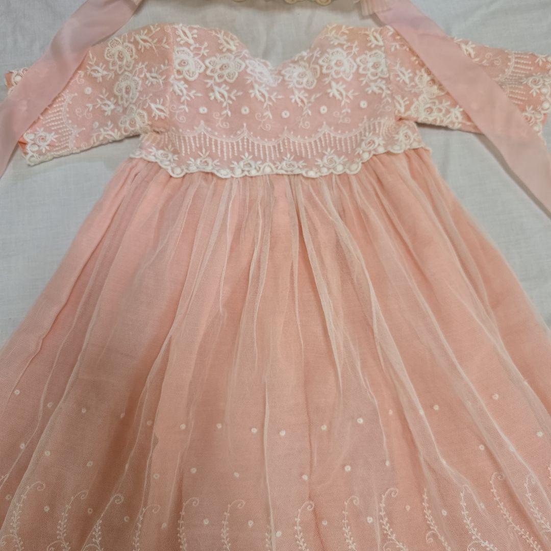 アンティークビスクドール　ドレス　フランスアンティーク　レースドレス　ボネ付き