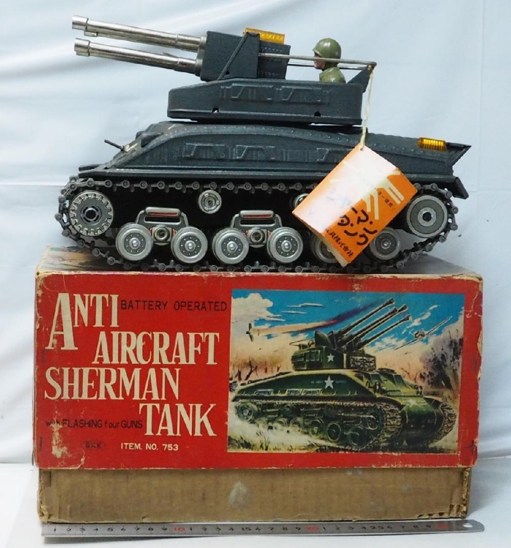 米澤【 シャーマン タンク 対空戦車 動作不調】当時物ブリキ自動車TIN 箱付
