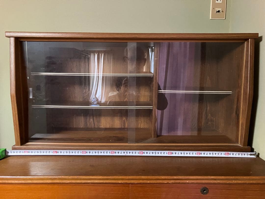 木製ガラスケース 昭和レトロ 飾り棚 (タンスの上置き)