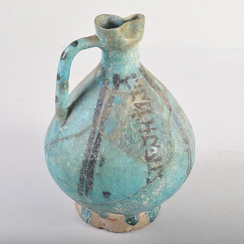 ペルシャ陶器　青釉銀化　水注　執壷　V　R8525