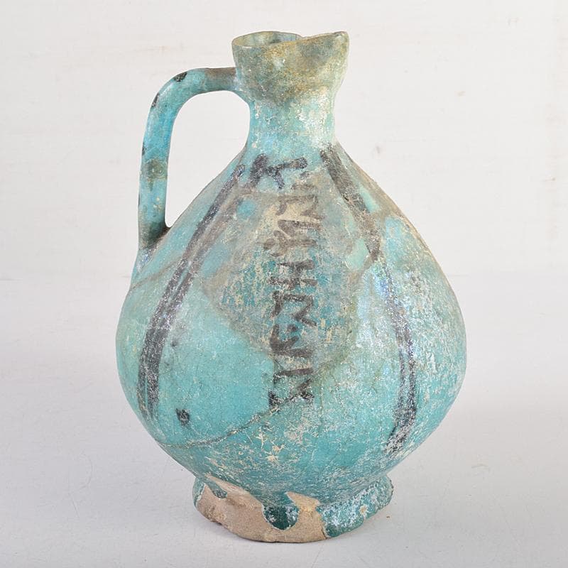 ペルシャ陶器　青釉銀化　水注　執壷　V　R8525