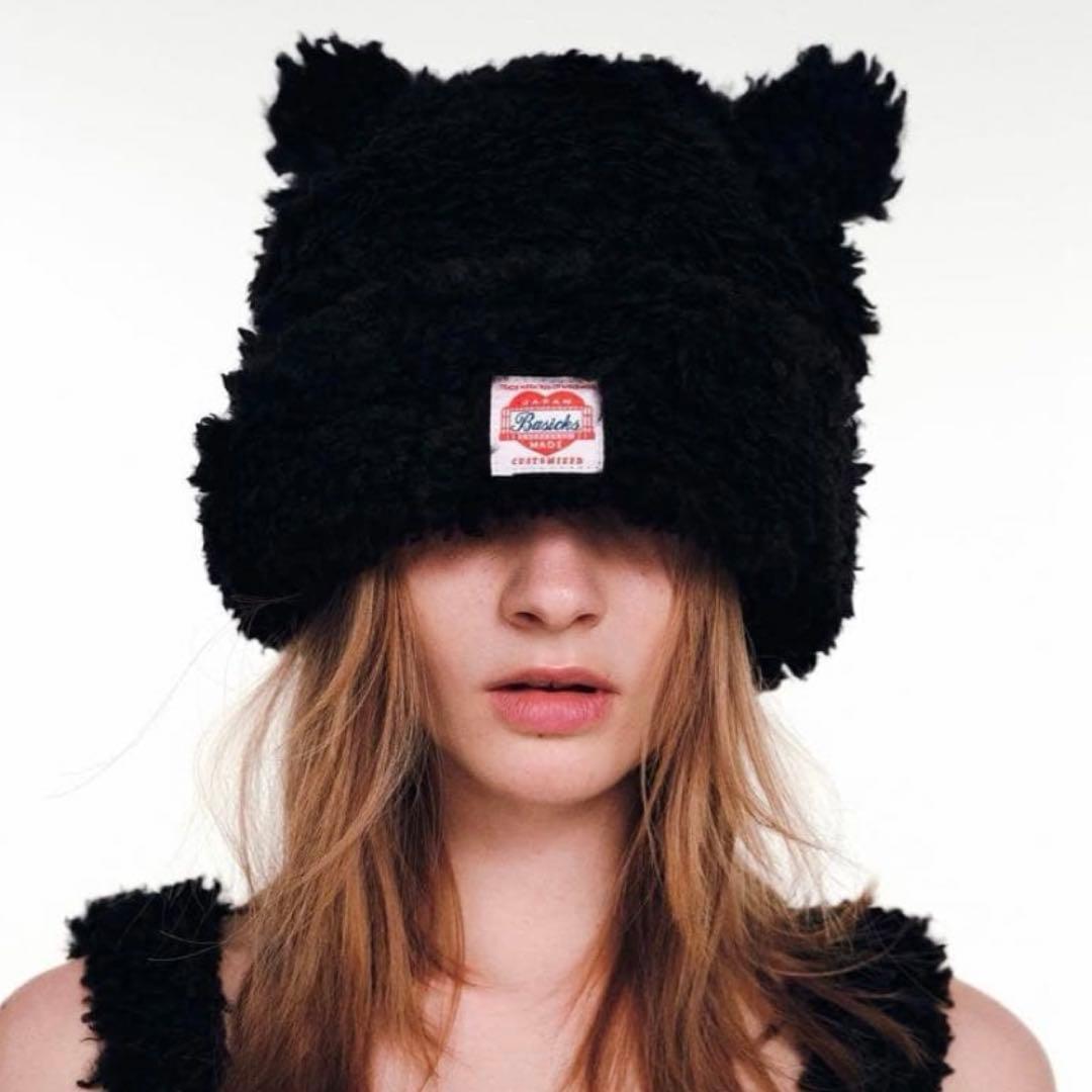 BASICKS ベイシックス ビーニー くま耳 ニット帽 ブラック もこもこ