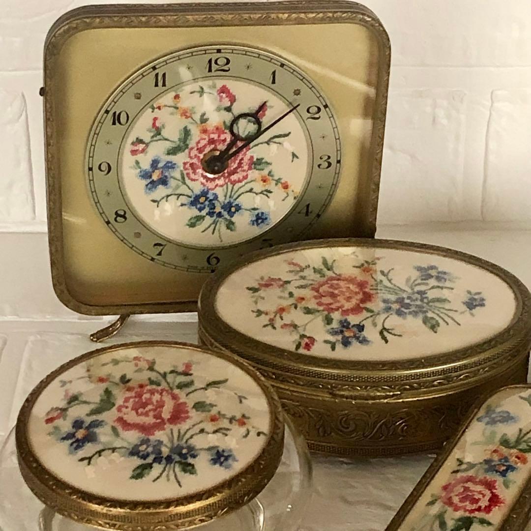 美品＊希少∮英アンティーク＊プチポアン＊プチポワン＊時計 ブラシ 小物入れ 5点