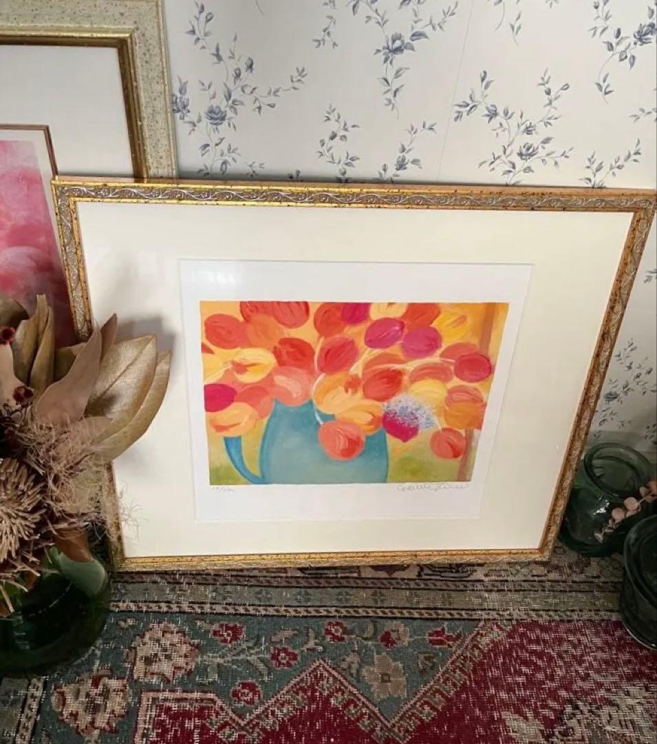 限定版画　47×55 ジニー・キム　ジクレー　サイン、ED、証明書　額入り　黄色