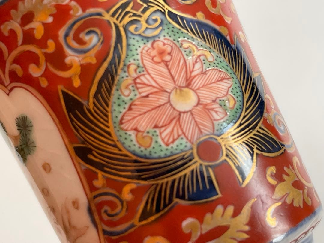 骨董　アンティーク　古伊万里　大聖寺伊万里　色絵　唐草鯉図　筒盃　猪口　五客