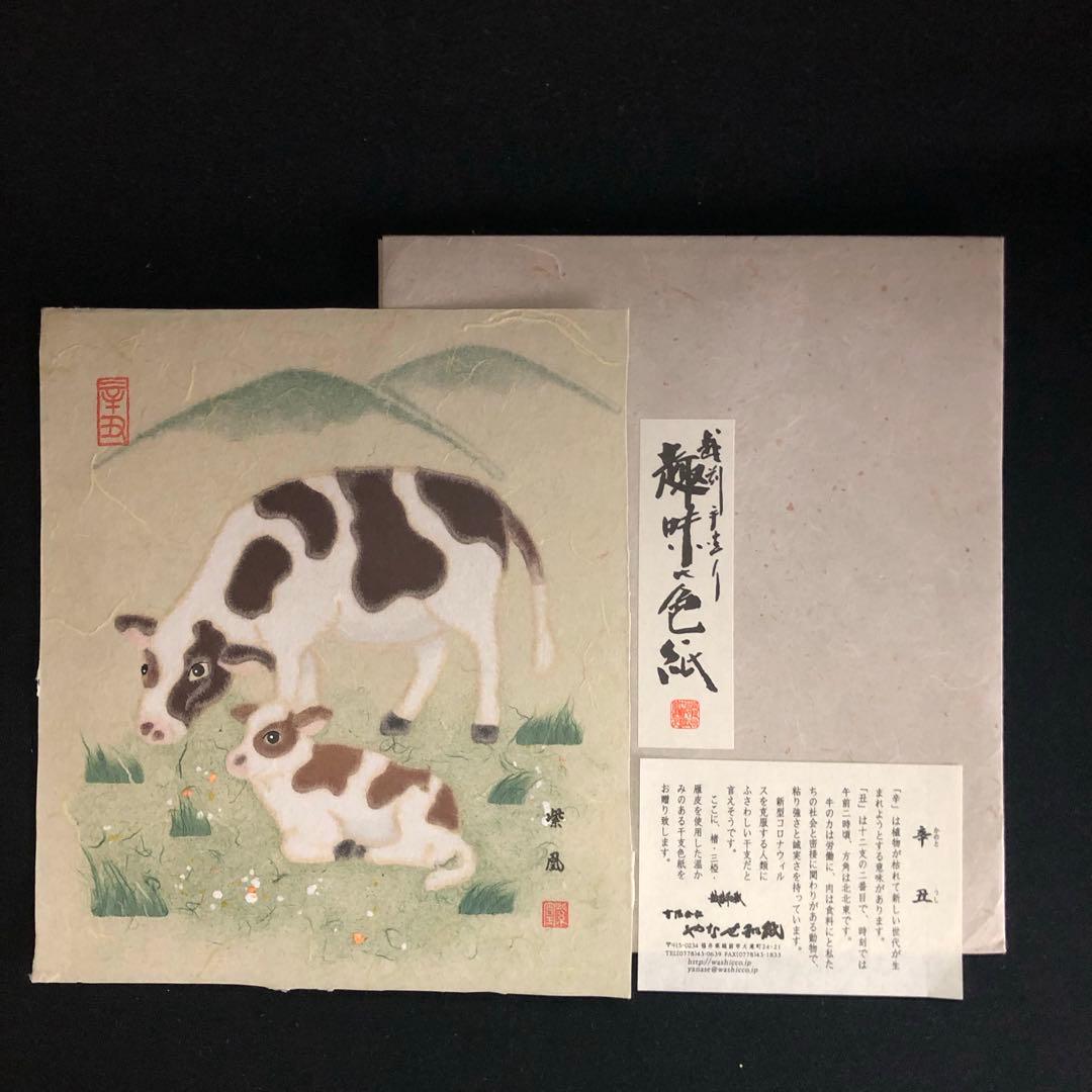越前和紙 伝統美術工芸品 手づくり 十二支 漉き模様色紙 18枚