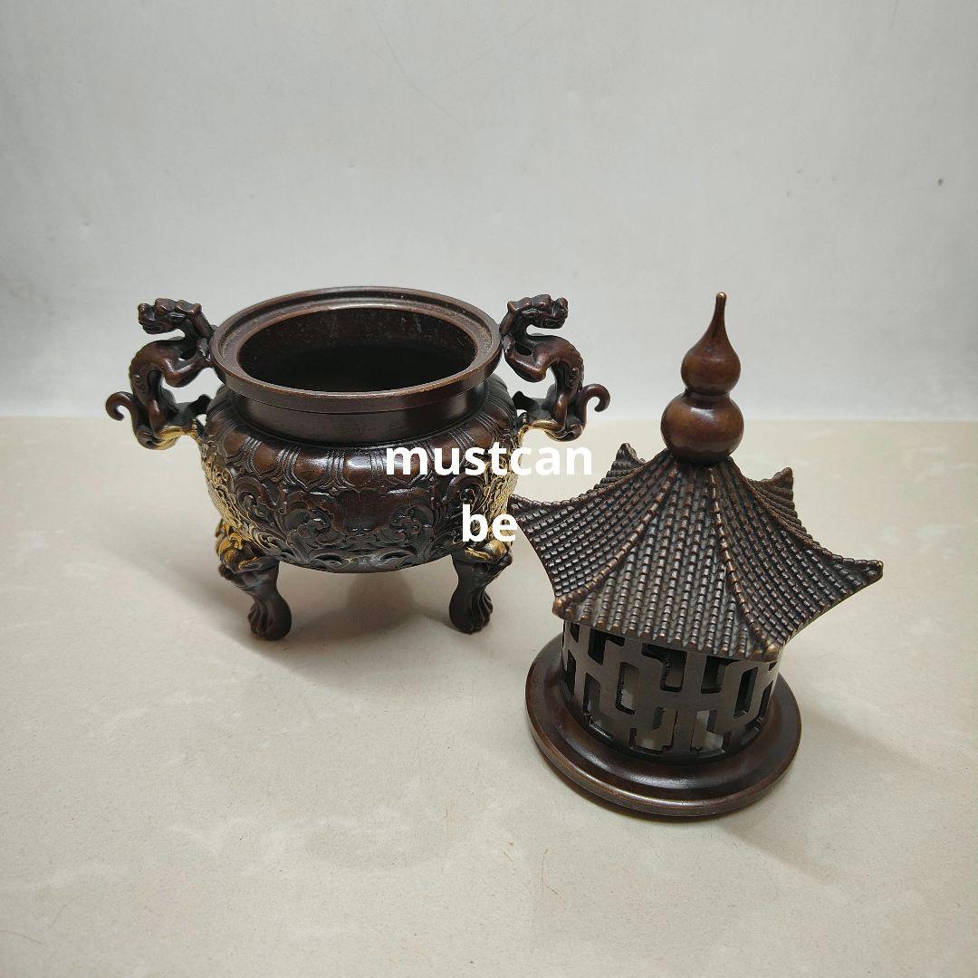 銅製 塔炉 双竜戯珠蘇工香炉 香道具 装飾品 工芸品 置物