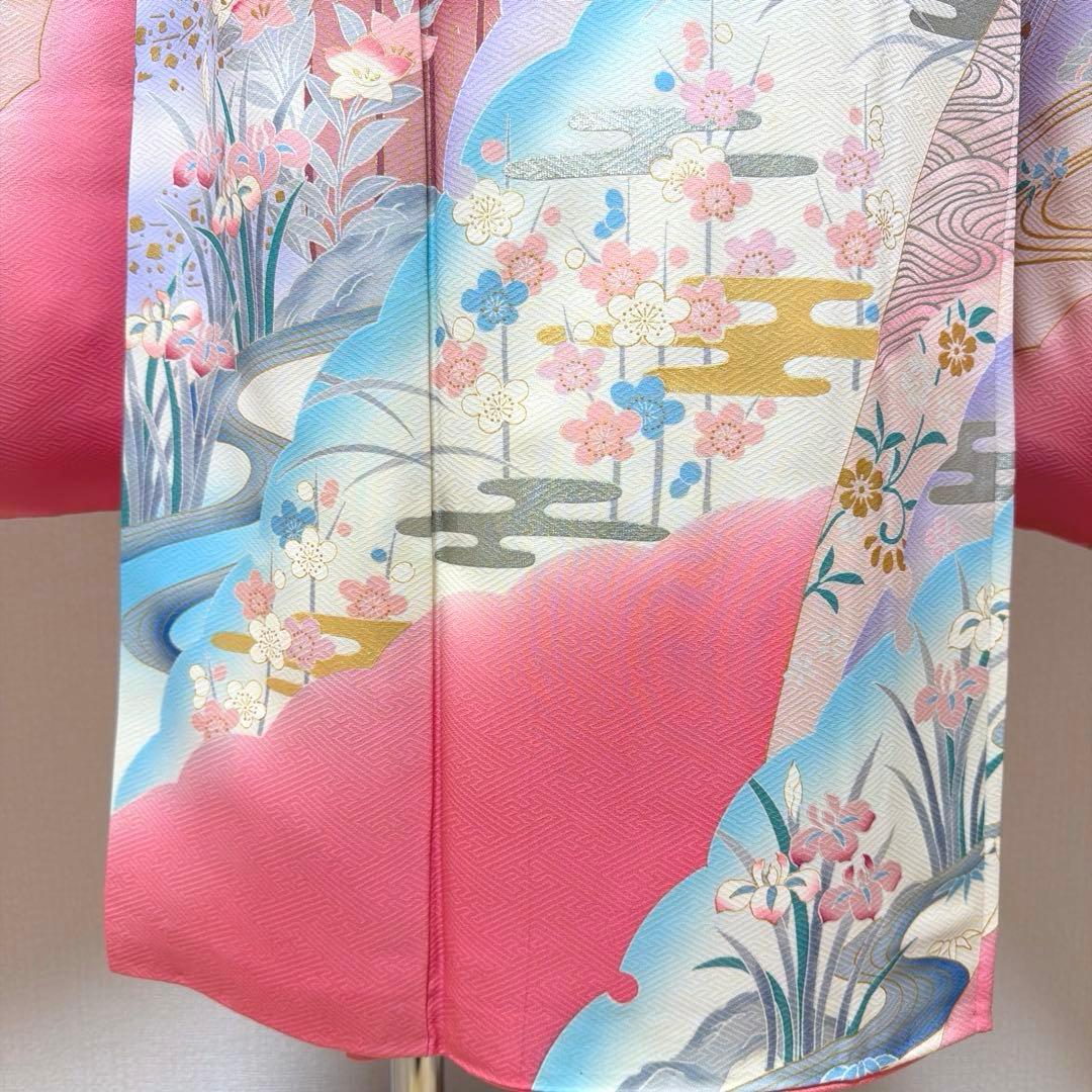 12 振袖フルセット 正絹 薄桃 ピンク 水色 金彩 暈し染め 華やか 小柄さん