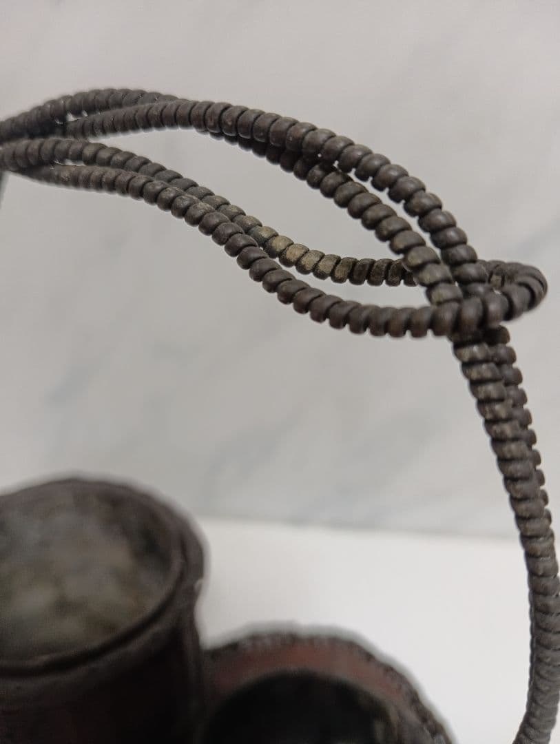 江戸時代武家旧家蔵出古銅製編込み細工茶道具置物アンティーク飾りコレクション
